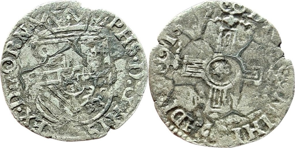 Zuidelijke Nederlanden stuiver Filips II Doornik zilver, Ophalen of Verzenden, Zilver, Losse munt, Zilver