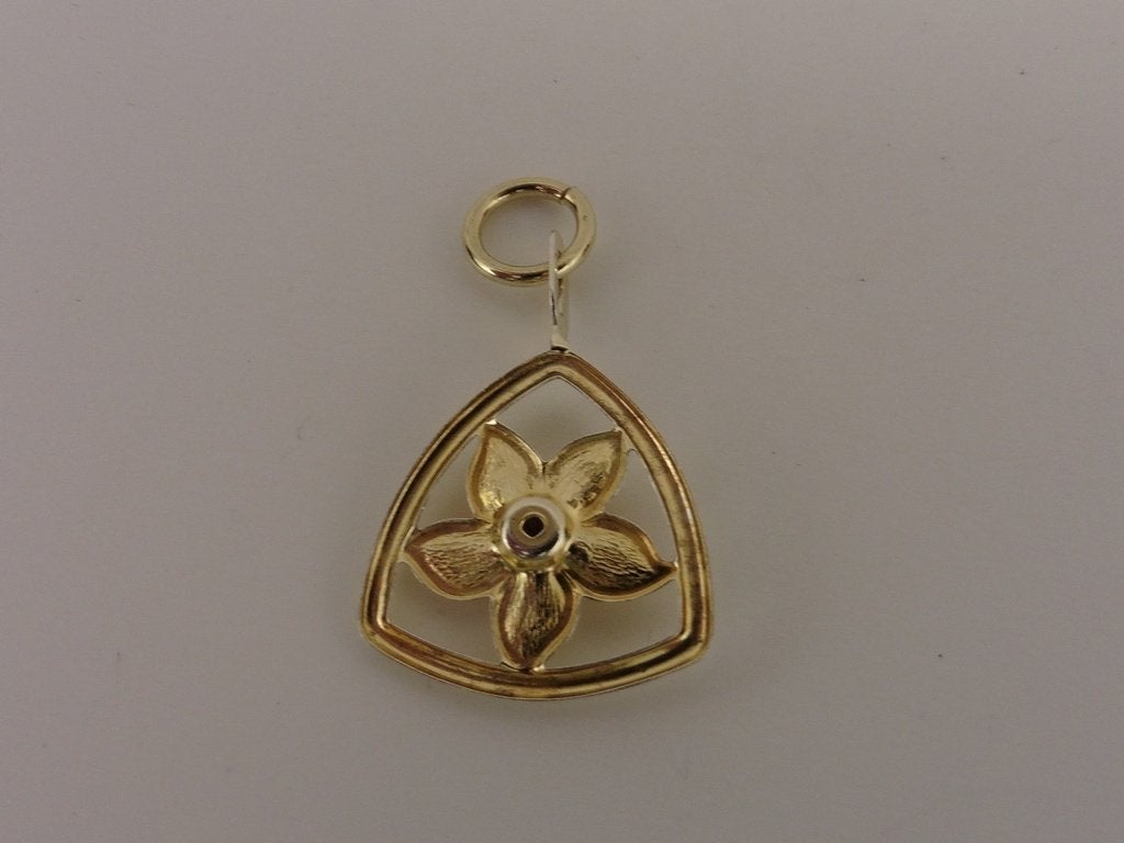 Zilveren vergulde hanger bloem met granaat              Z121, Gebruikt, Overige kleuren, ., Ophalen of Verzenden