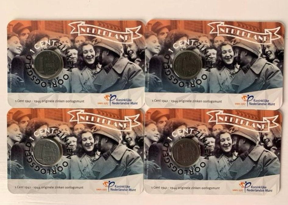 Zinken cent setje 1941-1944 coincard, Ophalen of Verzenden, Koningin Wilhelmina, 1 cent