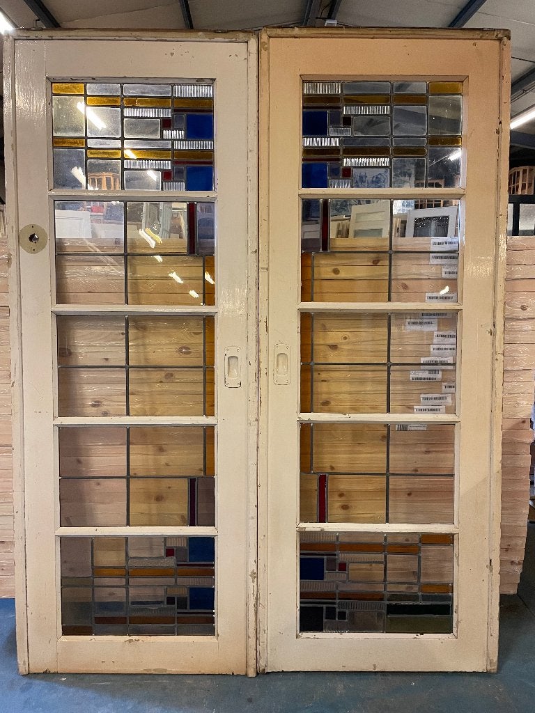 Set schuif / en-suite deuren met glas in lood 190x145cm., Ophalen