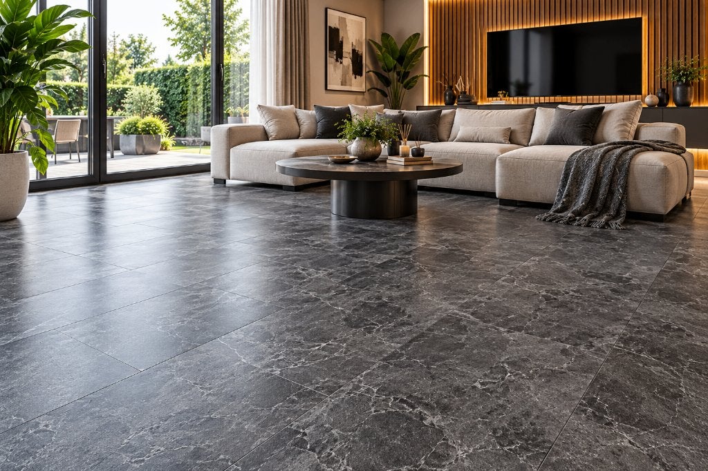 Pvc click Antraciet Slate met integrrede ondervloer €16,95m2, Zwart, Nieuw, 25 tot 50 m², Laminaat