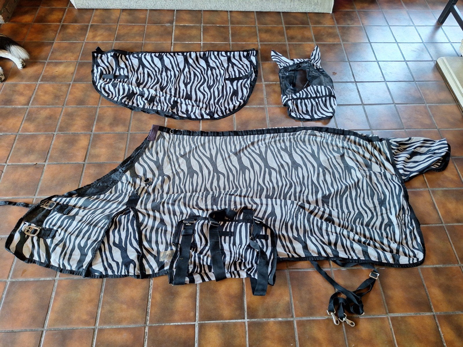 QHP vliegendeken met hals en masker zebra maat 145 / 195, Dieren en Toebehoren, Gebruikt, QHP, Vliegendeken, Afneembare hals
