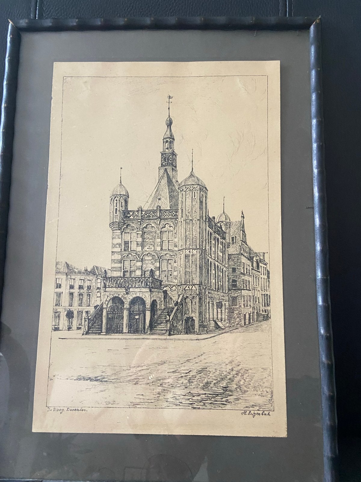 Oude prent van Deventer, gesigneerd H. Escherich, Ophalen of Verzenden, Ets, Gesigneerd