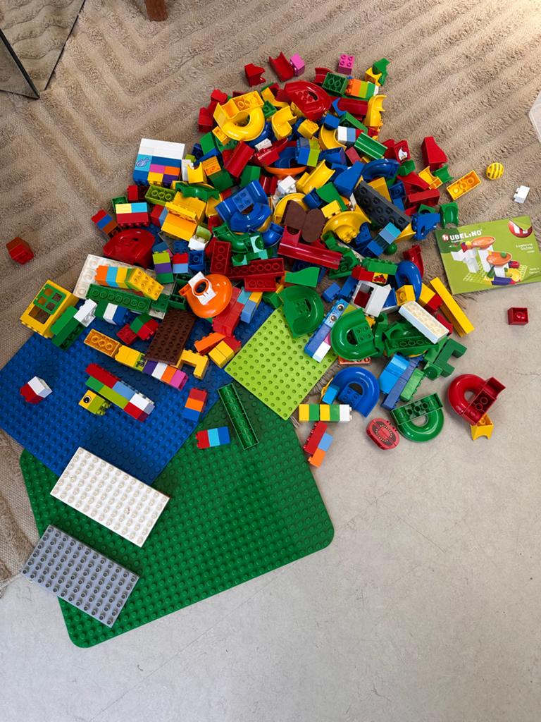 Grote partij LEGO Duplo + Hubelino knikkerbaan 300 stuks, Ophalen, Gebruikt, Inclusief extra onderdelen, Duplo