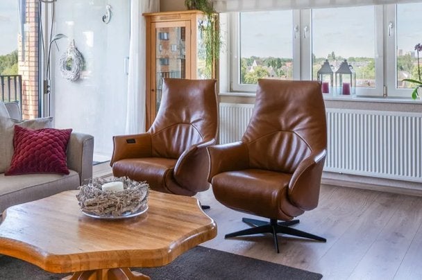 2x leren relaxfauteuil - Cognac, Ophalen, Zo goed als nieuw, 50 tot 75 cm, Leer