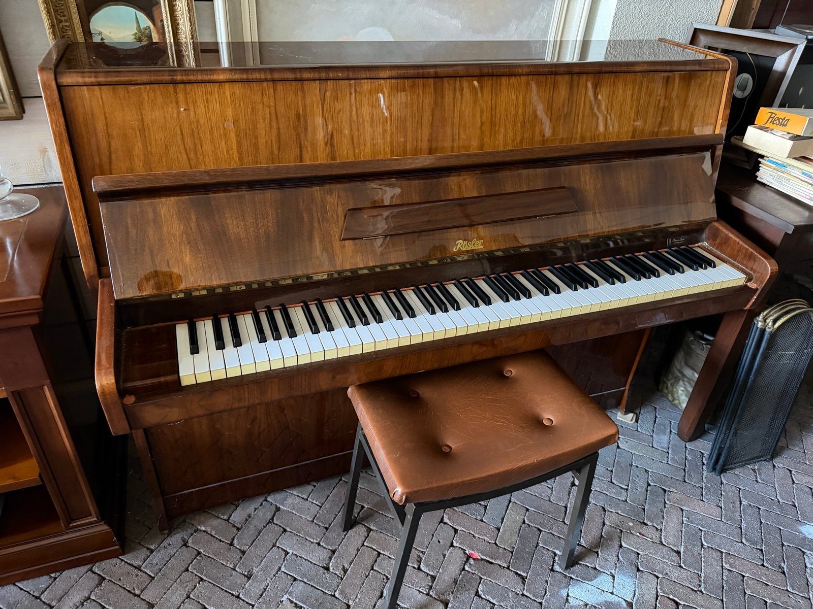 Rösler Piano - Klassiek Bruin met Kruk, Muziek en Instrumenten, Ophalen of Verzenden, Gebruikt, Bruin, Piano