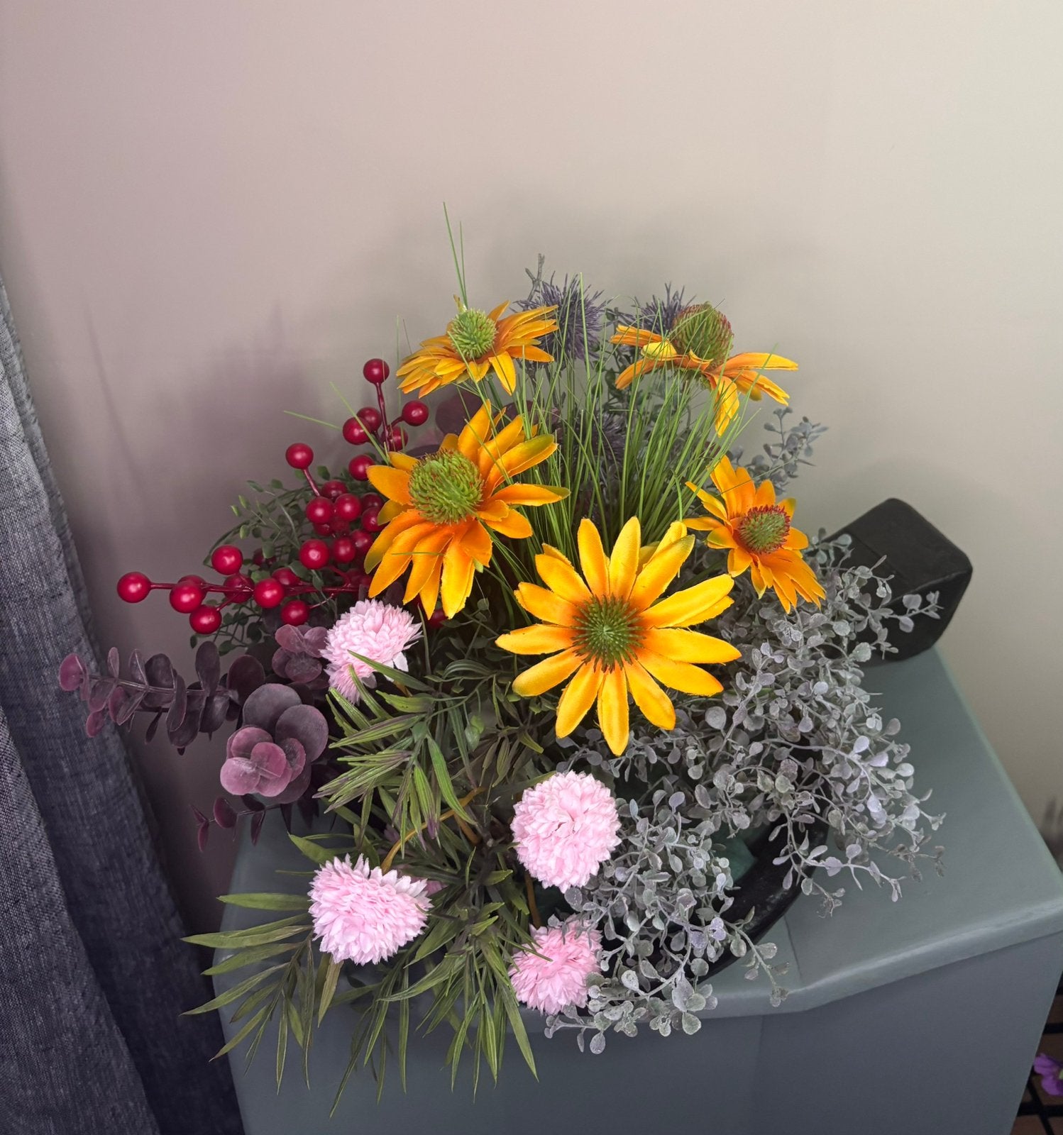 Luxe Zijden Bloemstuk Autumn Glow – Mat Zwarte Schaal, Huis en Inrichting, Binnen, Www.discountfashioncorner.nl, Ophalen of Verzenden