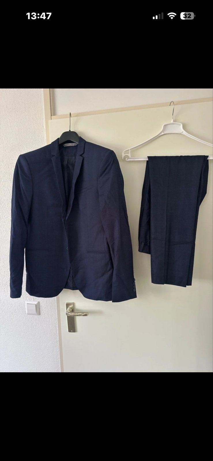 Zara Man Pak - Donkerblauw met ruitpatroon, Ophalen of Verzenden, Zo goed als nieuw, Maat 48/50 (M), Blauw