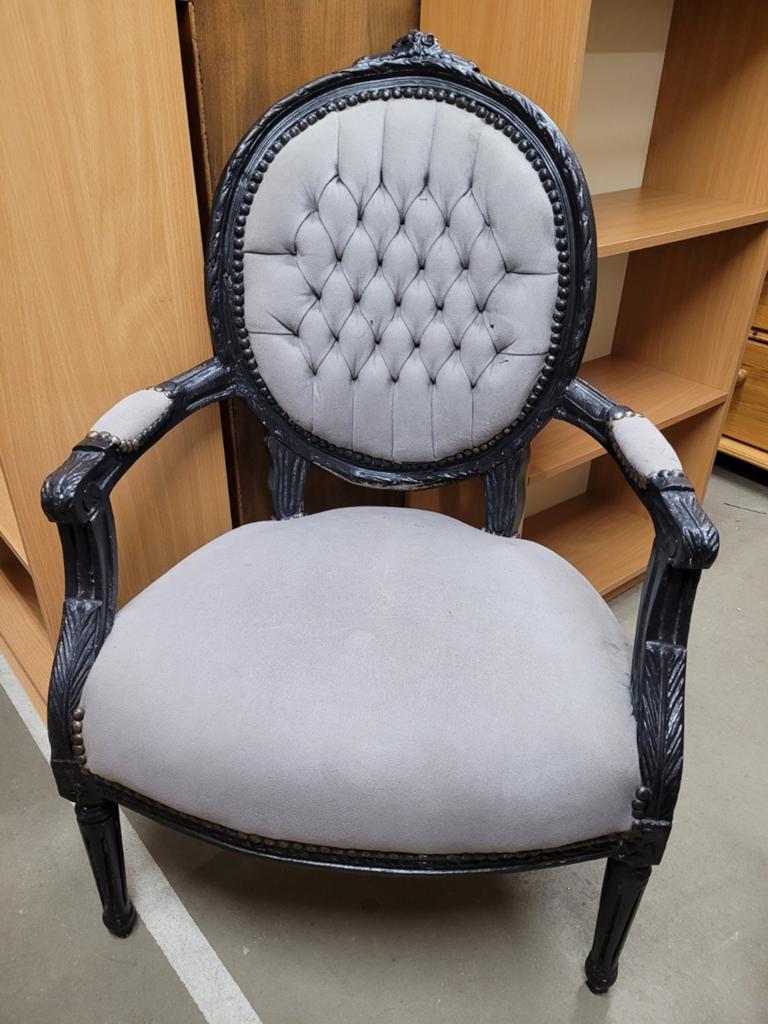 Barok, oud stoeltje, geschilderd, zwart met grijze bekleding, Antiek en Kunst, Antiek | Meubels | Stoelen en Banken, Ophalen