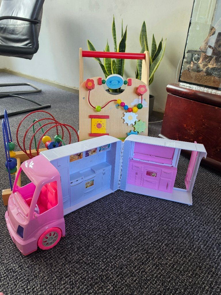 Houten loopwagen, kralenspiraal & IJswagen, Ophalen, Gebruikt, Duw- of Trekspeelgoed