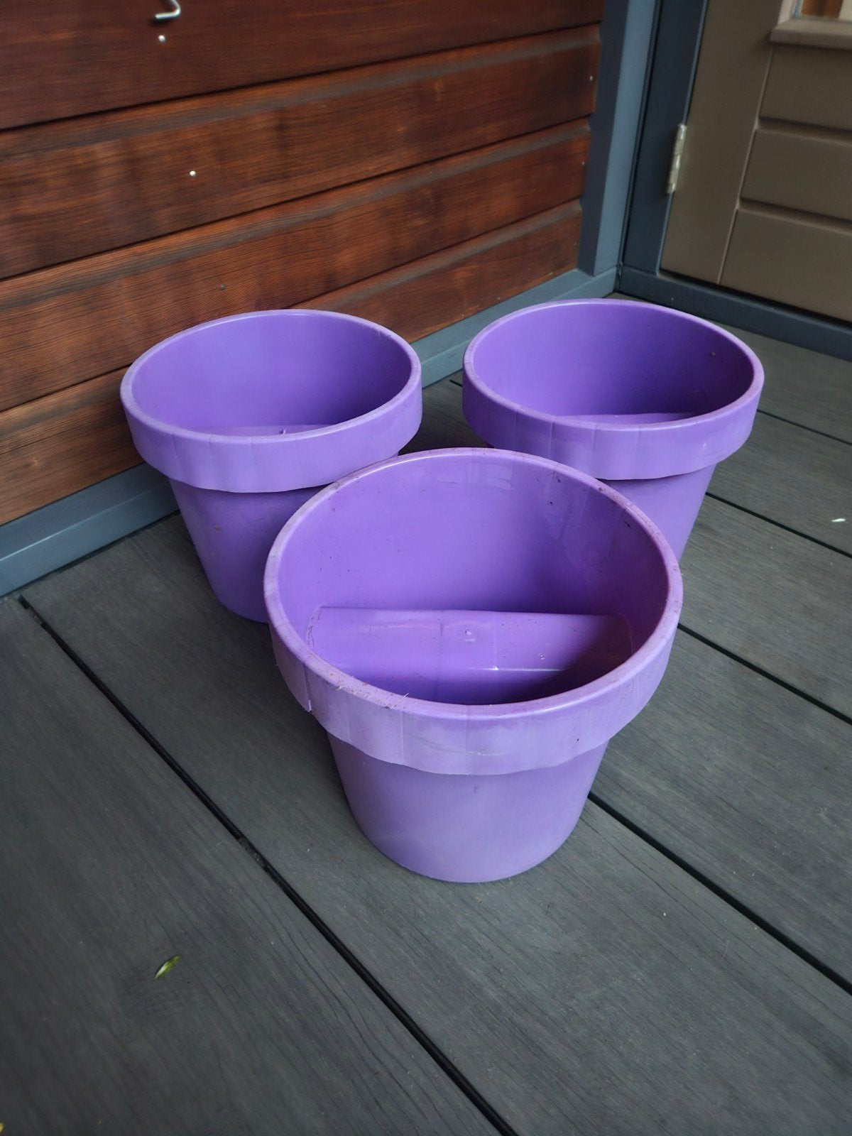 Set van 3 paarse balkon bloempotten / relingpotten, Ophalen of Verzenden, Zo goed als nieuw, Kunststof, Balkon