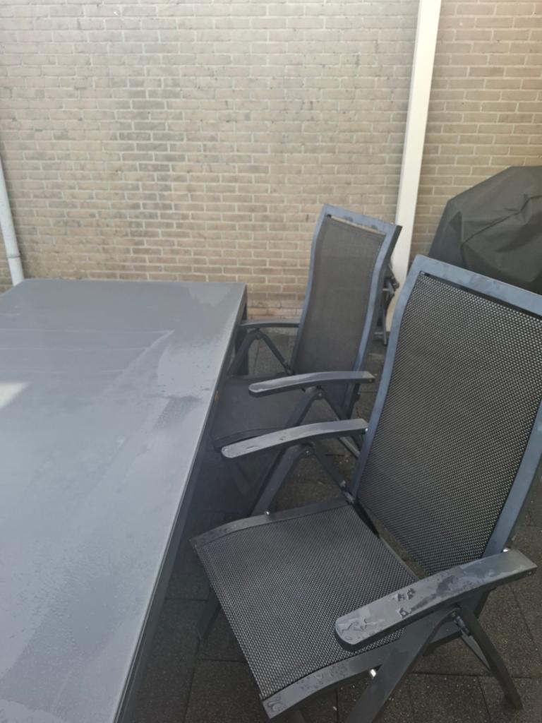Bois le Duc tuinset met tafel en 4 stoelen (incl. hoezen), Ophalen, 4 zitplaatsen, Gebruikt, Aluminium