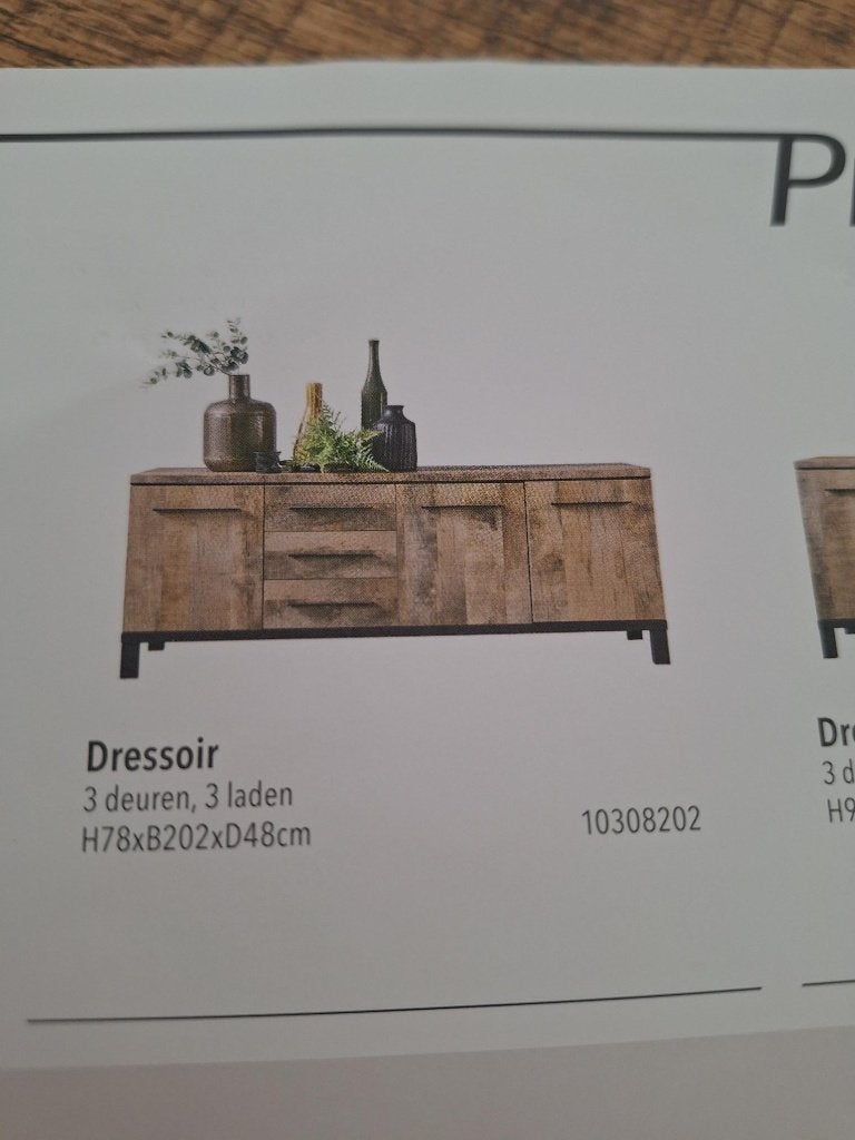 Dressoir, Ophalen, Met deur(en), Robust met zwart metalen onderstel, 150 tot 200 cm