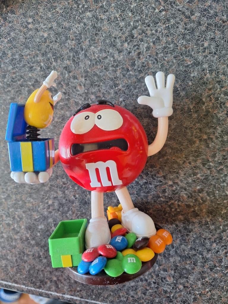 M&M's Dispenser Rood met Gele Jack-in-the-Box, Verzamelen, Speelgoed, Gebruikt, Ophalen of Verzenden