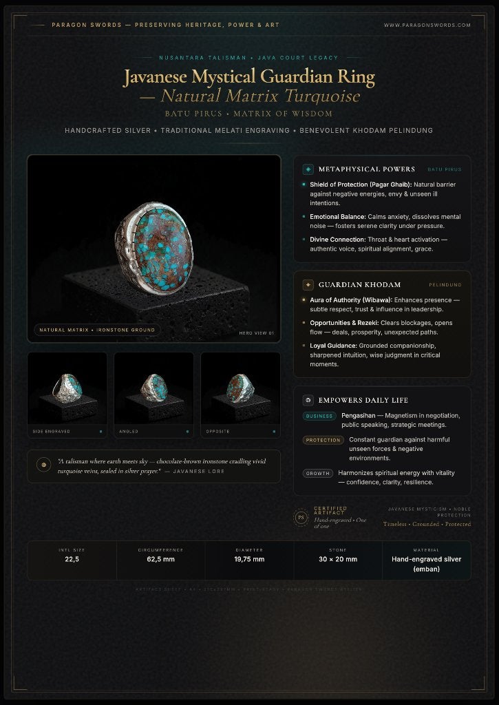 Zware spirituele zilveren ring met turkoois - kris keris, Blauw, Indonesië, Ophalen of Verzenden
