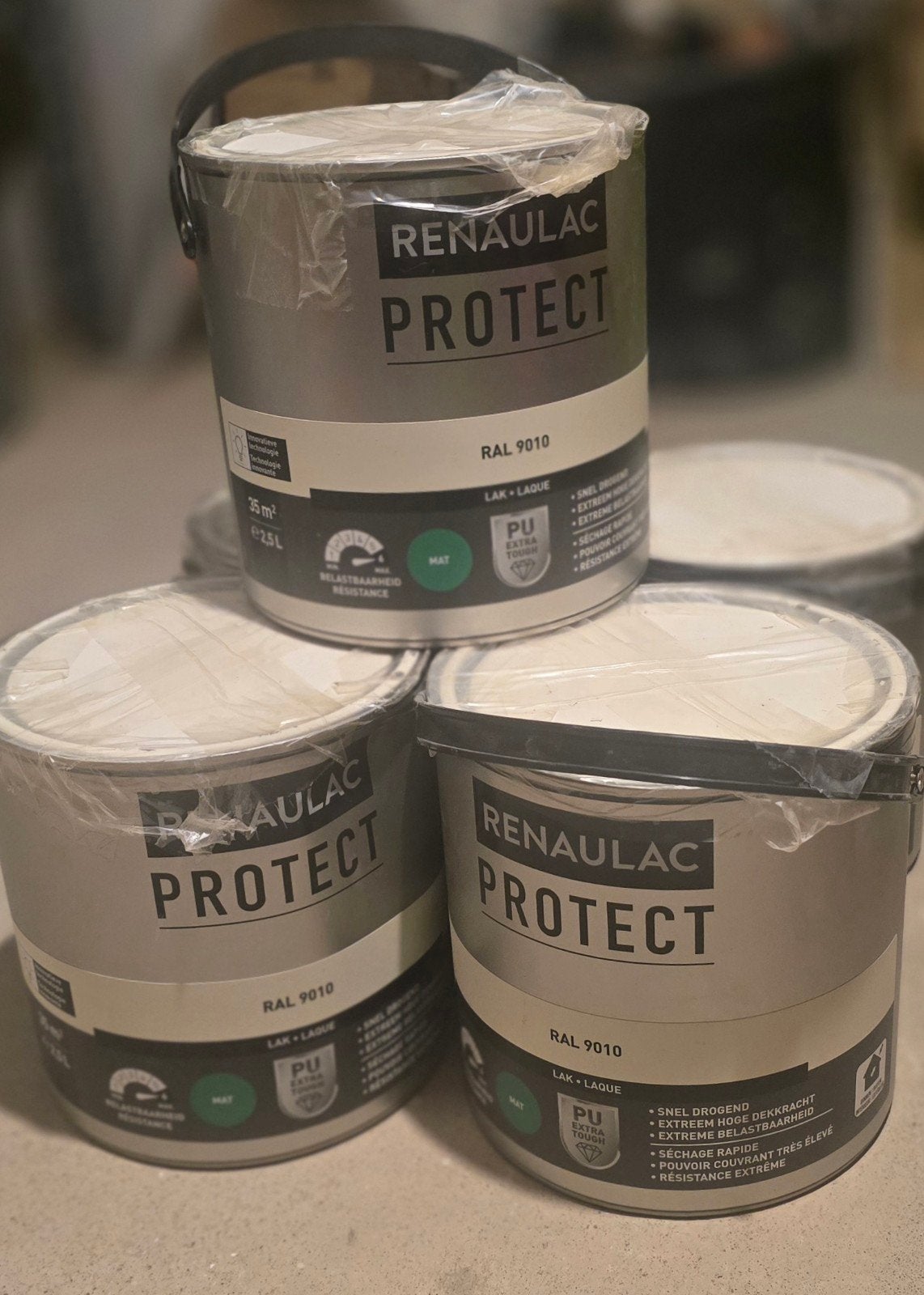 5x2,5L Renaulac Protect Matte Lak RAL 9010, Ophalen, Nieuw, Wit, Lak