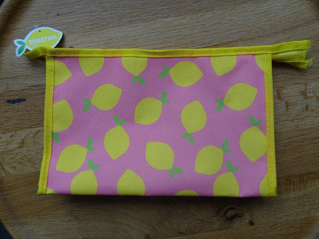 roze toilettas met gele citroenen nieuw, Ophalen of Verzenden, Nieuw, Roze, Dame