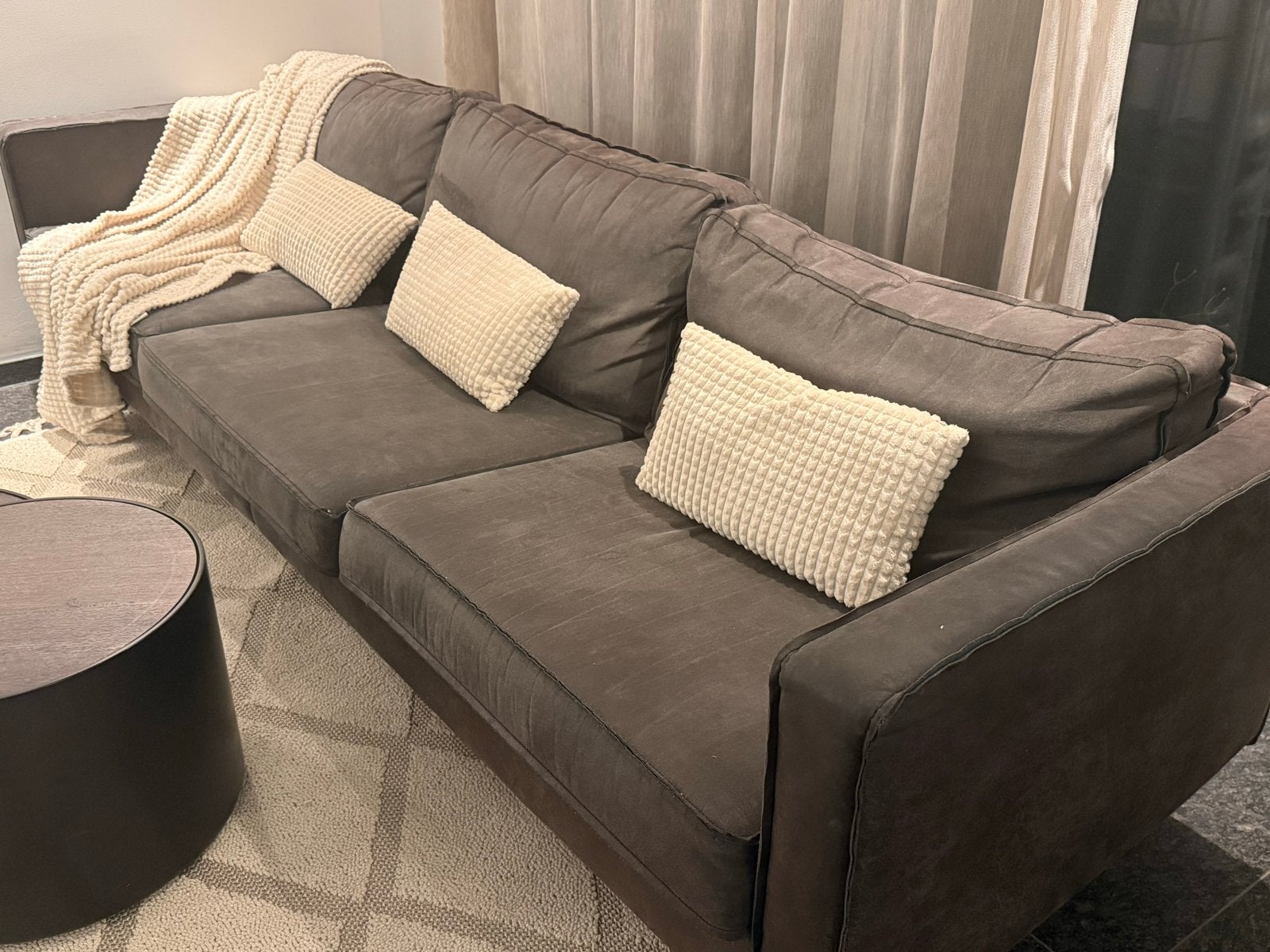 Donker groen/bruine 3-zits leren bank plus losse fauteuils, Huis en Inrichting, Ophalen, Gebruikt, Driepersoons, Rechte bank