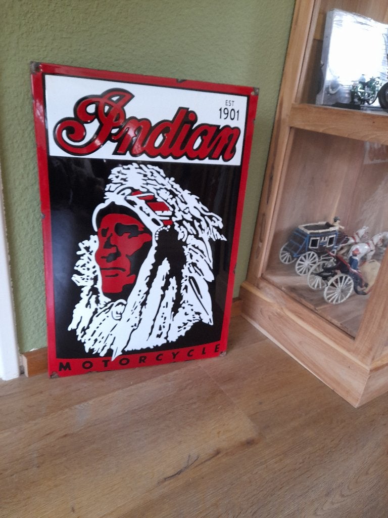 groot emaille reclamebord Indian motorcycles, Ophalen of Verzenden, Gebruikt, Reclamebord