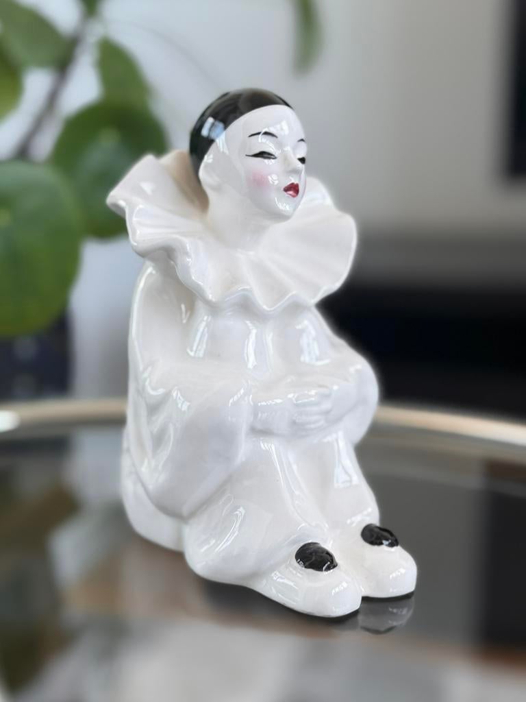 Vintage Pierrot keramiek beeldje clown jaren '80 retro, Ophalen of Verzenden, Zo goed als nieuw, Mens
