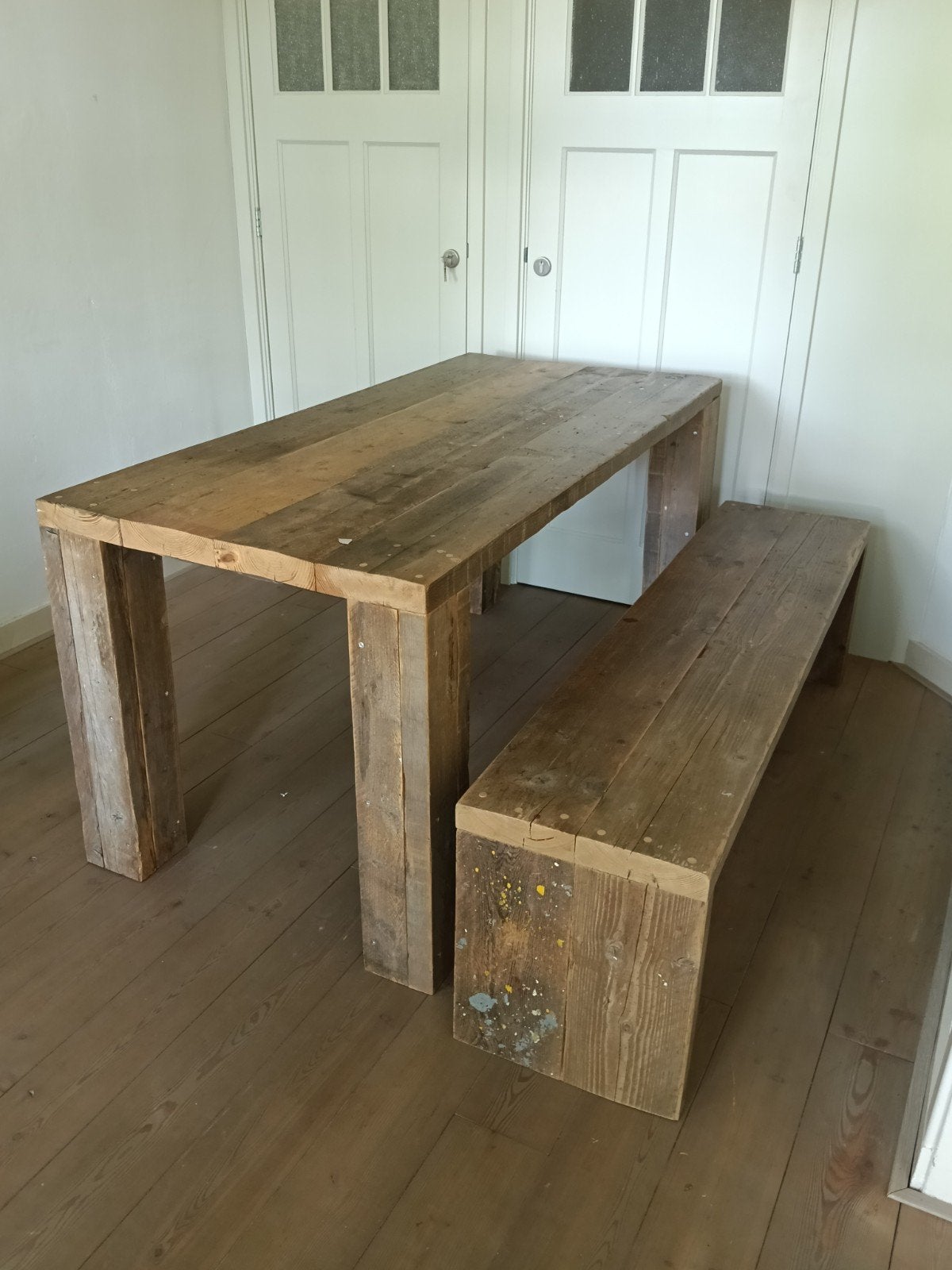 Eettafel Steigerhout met bankje, Ophalen, Gebruikt, 50 tot 100 cm, 150 tot 200 cm
