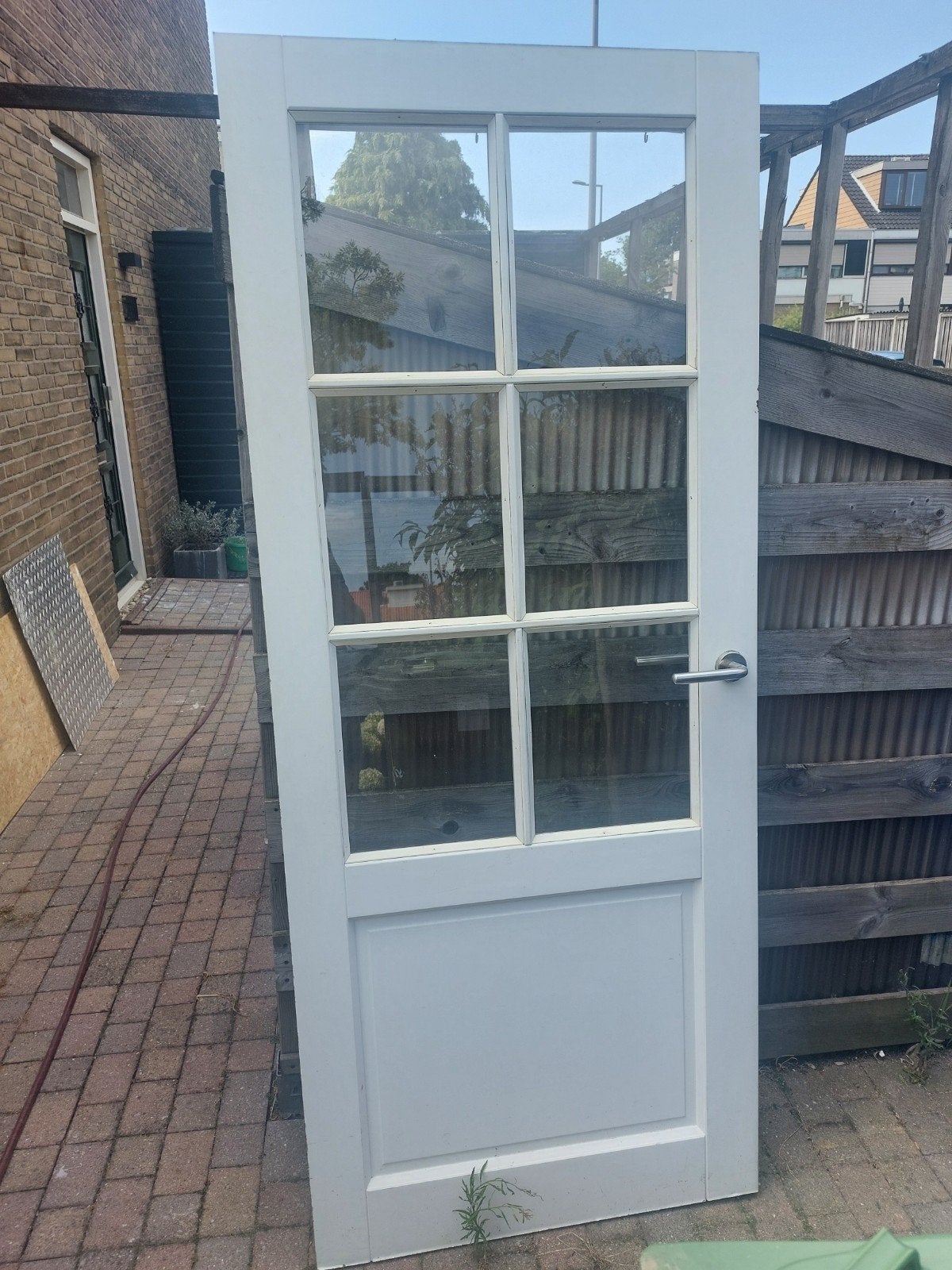 gratis Witte binnendeur met glaspanelen, Ophalen, Gebruikt, 80 tot 100 cm, Binnendeur