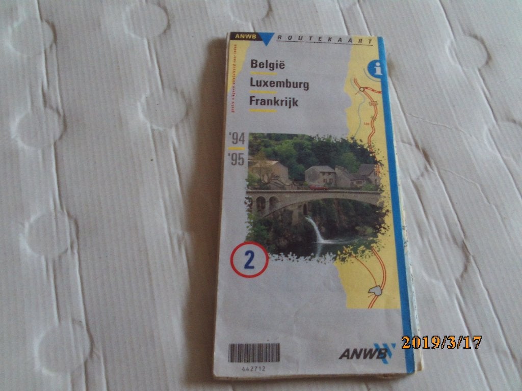anwb routekaart belgie luxemburg frankrijk 1994/1995, Gelezen, Frankrijk, Ophalen of Verzenden, Landkaart