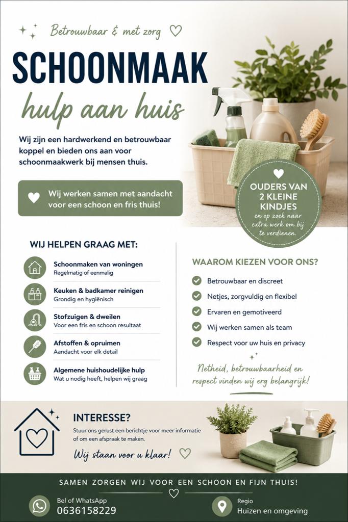 Huishoudelijke hulp en schoonmaak werk aangeboden., Vacatures, Vacatures | Schoonmaak en Facilitaire diensten, Overige niveaus