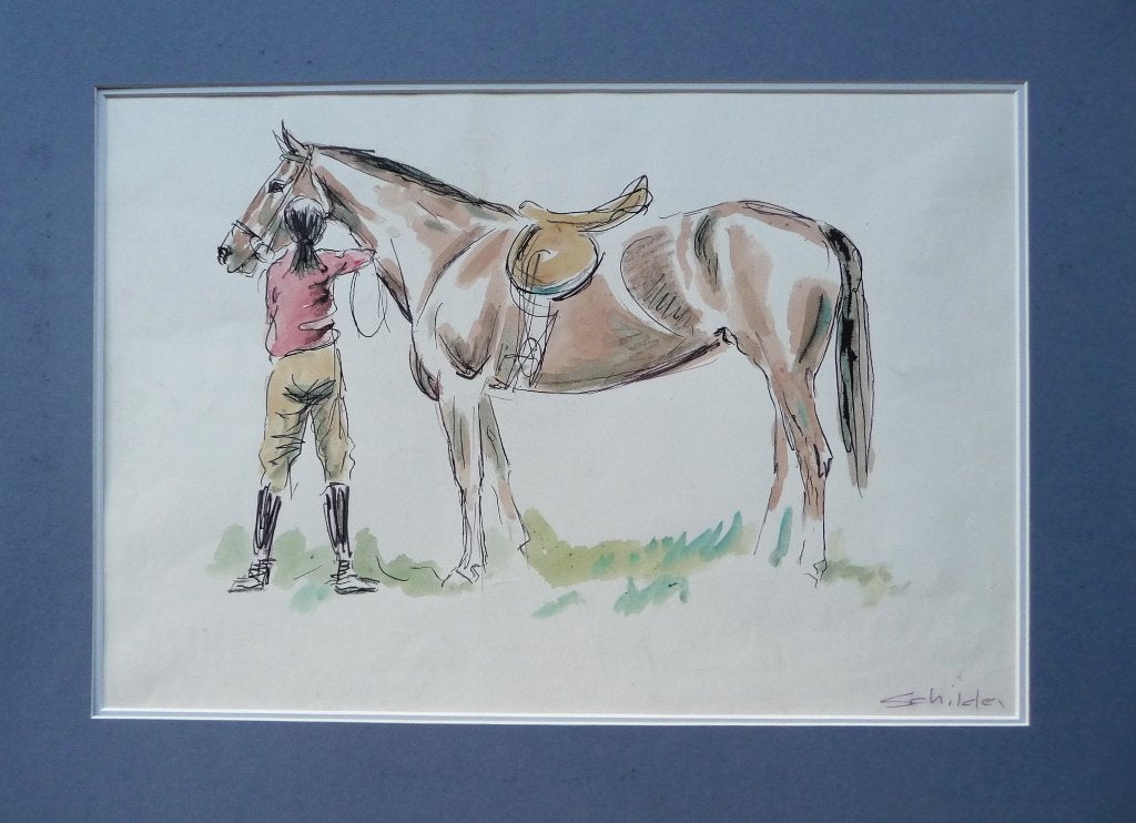 schilderij "Meisje met paard", Ophalen of Verzenden, Achter glas, Dieren