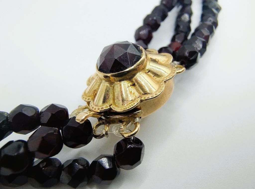 Granaten ketting met gouden slot, 39 cm, Sieraden, Tassen en Uiterlijk, Antieke sieraden, Verzenden, Goud, Ketting