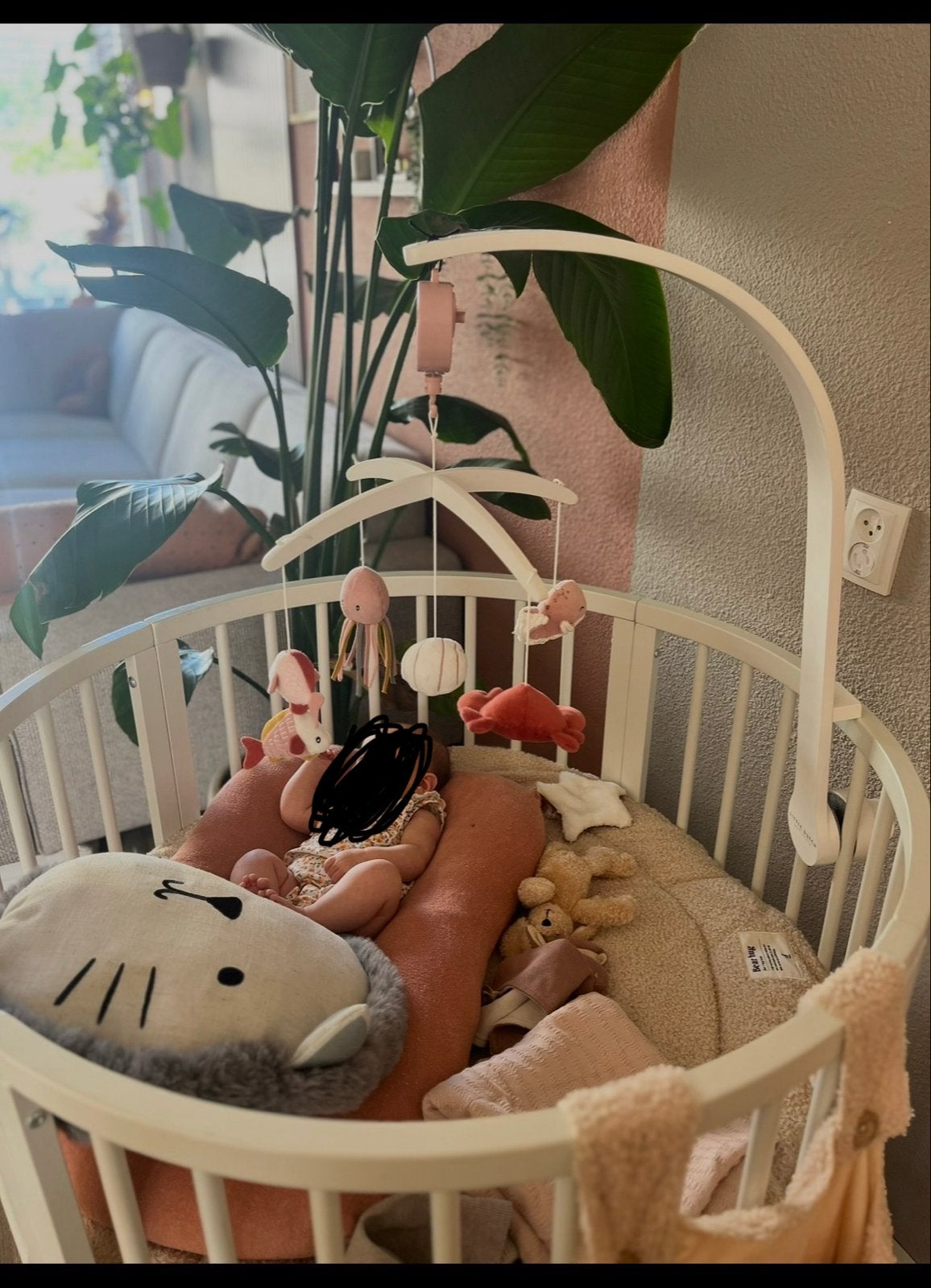 Buxibo baby box rond wit, Ophalen, Zo goed als nieuw, Rond, Boxkleed