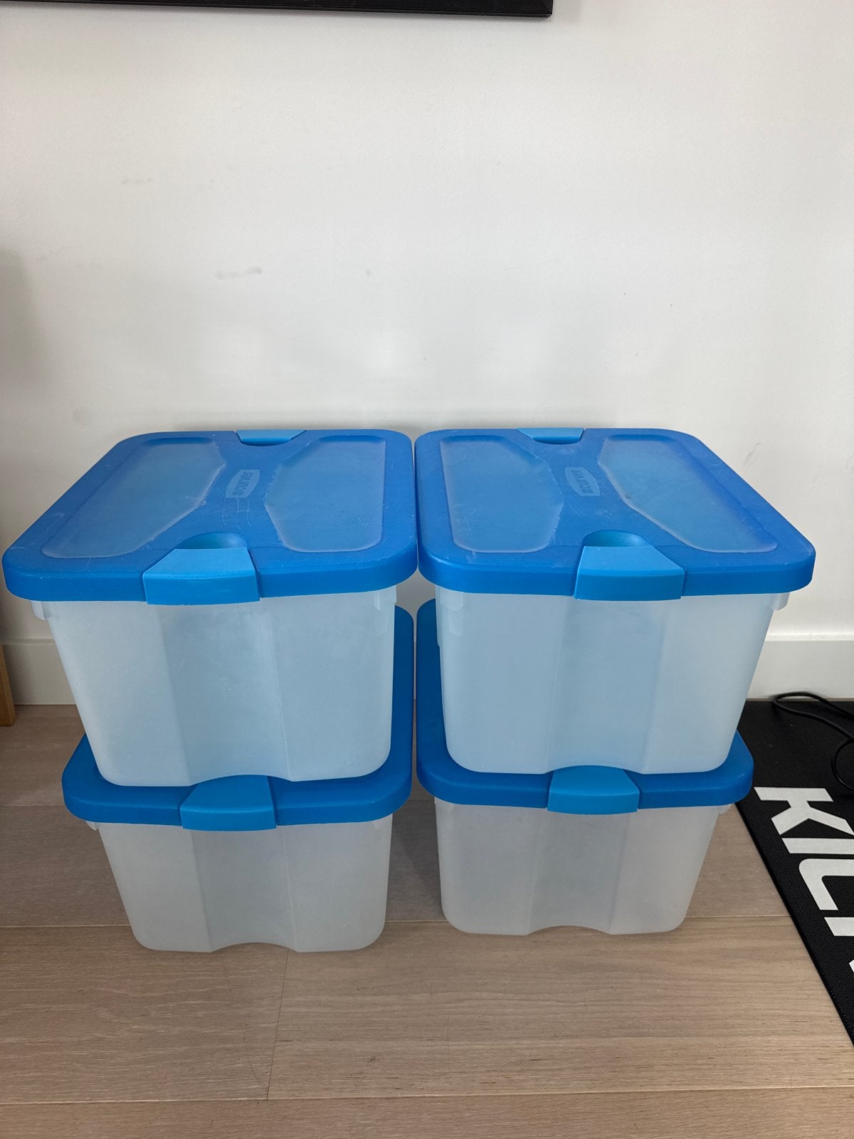 Set van 4 Curver opbergboxen/opbergdozen met blauwe deksels, Ophalen, Gebruikt, Minder dan 50 cm, Minder dan 50 cm