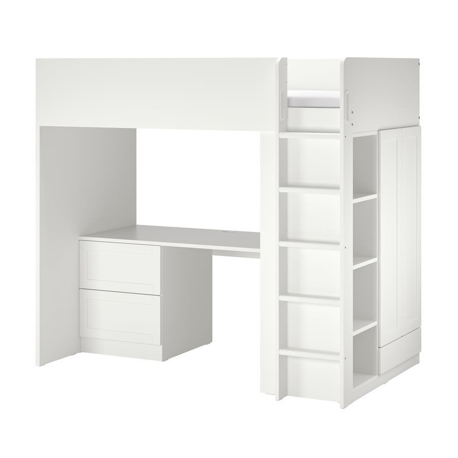 IKEA SMÅSTAD Hoogslaper met bureau en kast, Ophalen, Hoogslaper, Eenpersoons, 200 cm