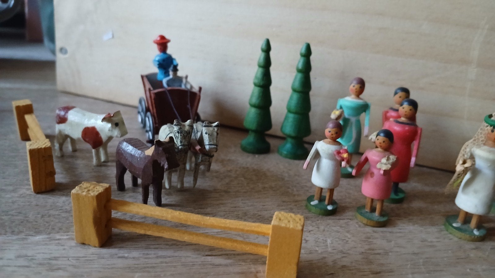 Vintage Erzgebirge Houten Bruidsstoet  met Paard e, Antiek en Kunst, Verzenden