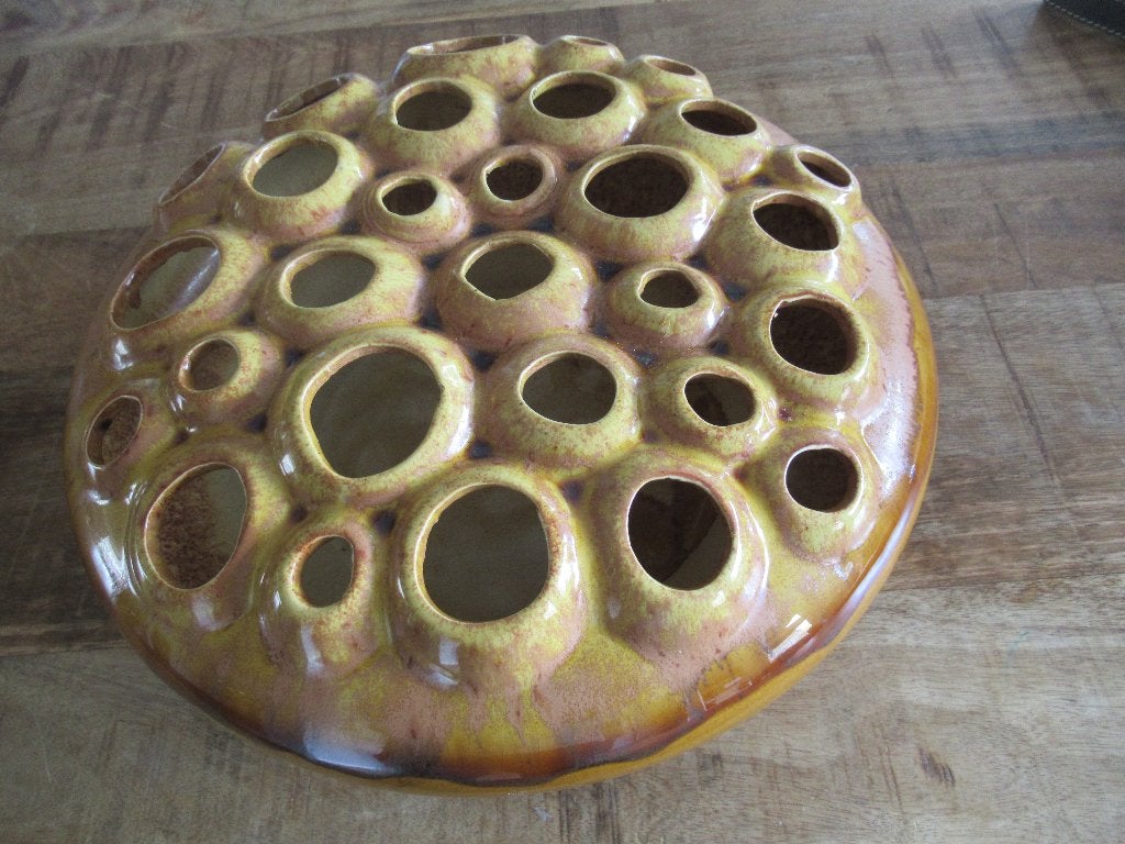 Schaal Vaas Coral 1 honey Cognac gele schaal vaas Tulpenvaas, Nieuw, Ophalen of Verzenden, Steen/keramiek, Geel