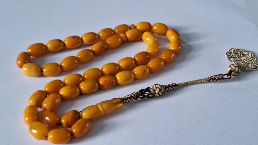 Antieke amber barnsteen tesbih ketting, Ophalen of Verzenden, Overige materialen, Ketting, Met edelsteen