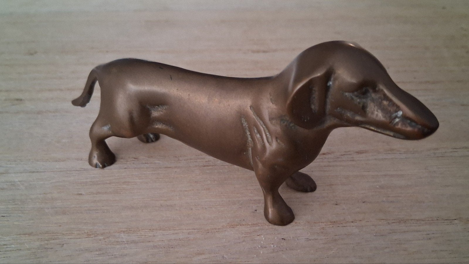 Bronzen Teckel Beeldje - 15cm, Ophalen of Verzenden