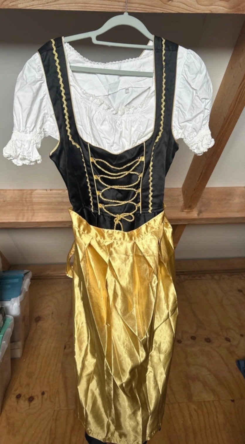 Dirndl jurk Oktoberfest kostuum - Zwart/Goud, Maat 38/40 (M), Ophalen of Verzenden, Kleding, Overige thema's