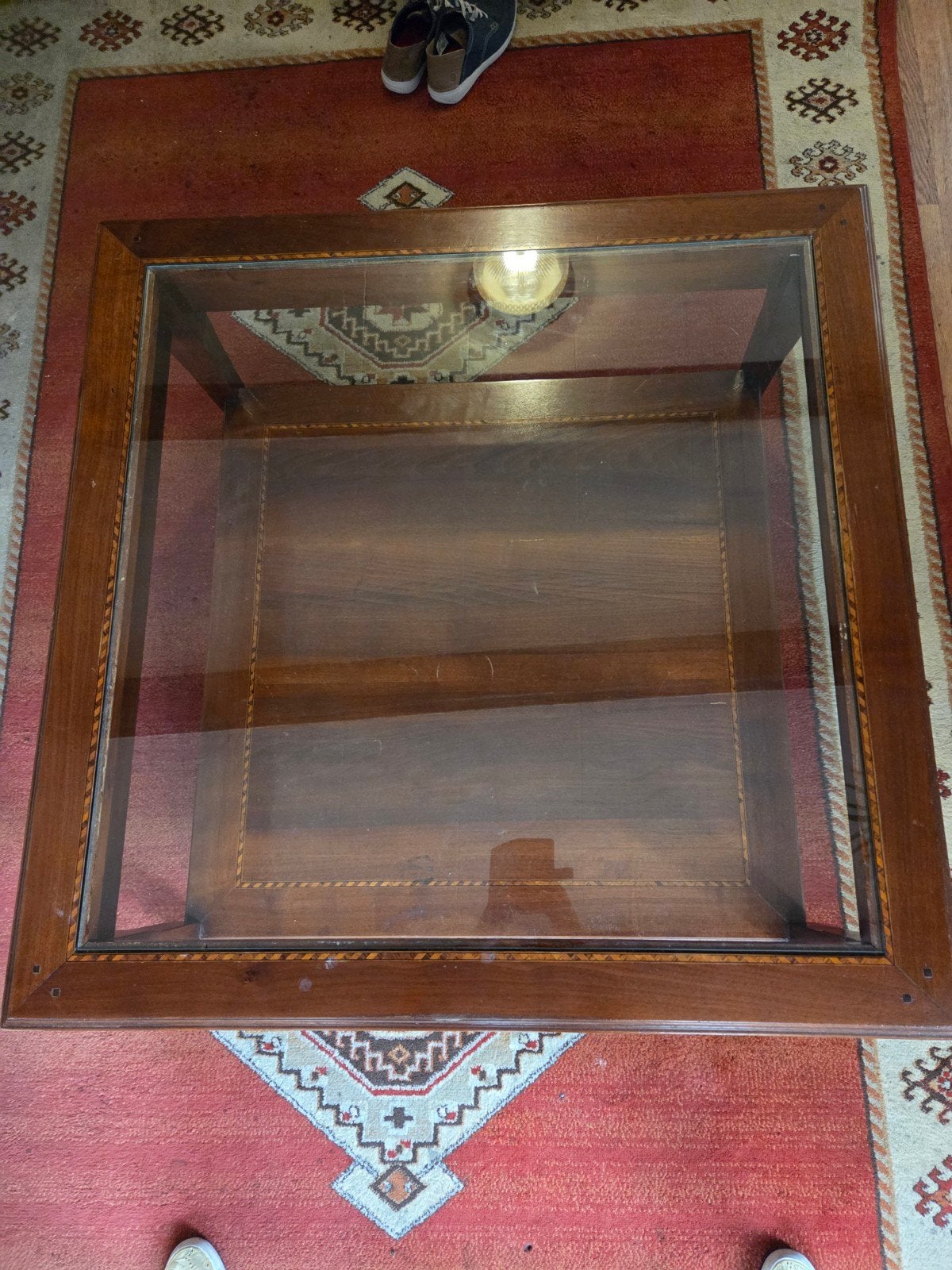 Klassieke salontafel met glasplaat en inlegwerk, Antiek en Kunst, Ophalen