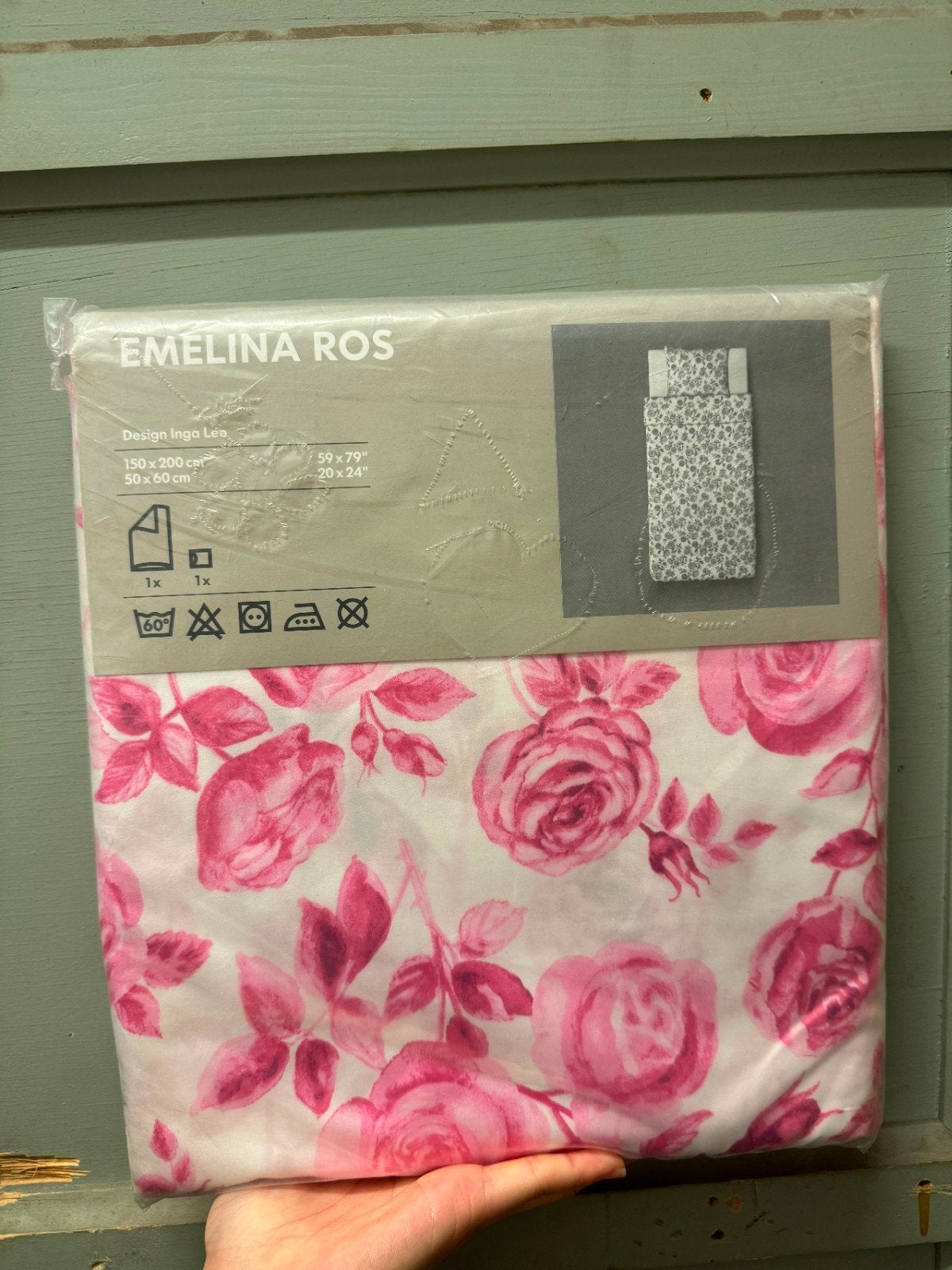 IKEA Emelina Ros Dekbedovertrek Roze Bloemen 150x200 cm, Ophalen of Verzenden