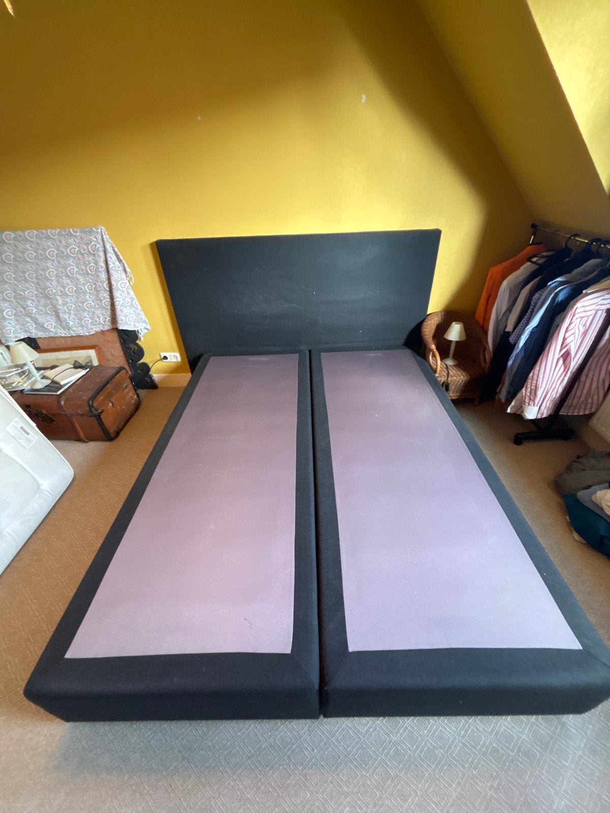 Tweepersoons boxspring bed - Zwart, 180x200 cm, incl Pullman, Ophalen, Gebruikt, Zwart, Tweepersoons