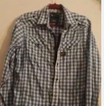 Overhemd Blouse G-star raw Ruiten Wit Blauw Rits cowboy L, Verzenden, Zo goed als nieuw, Blauw, Halswijdte 41/42 (L)