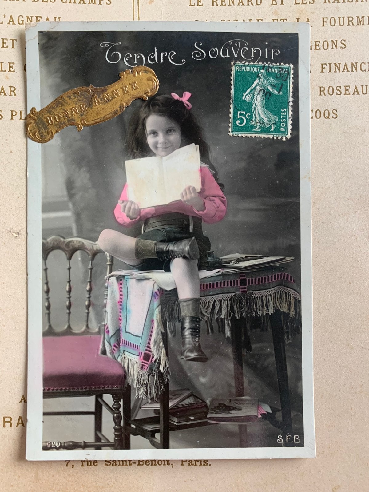 Tendre Souvenir - Bonne Année - meisje met lang haar (VI), Ophalen of Verzenden, Voor 1920, Gelopen, Kinderen
