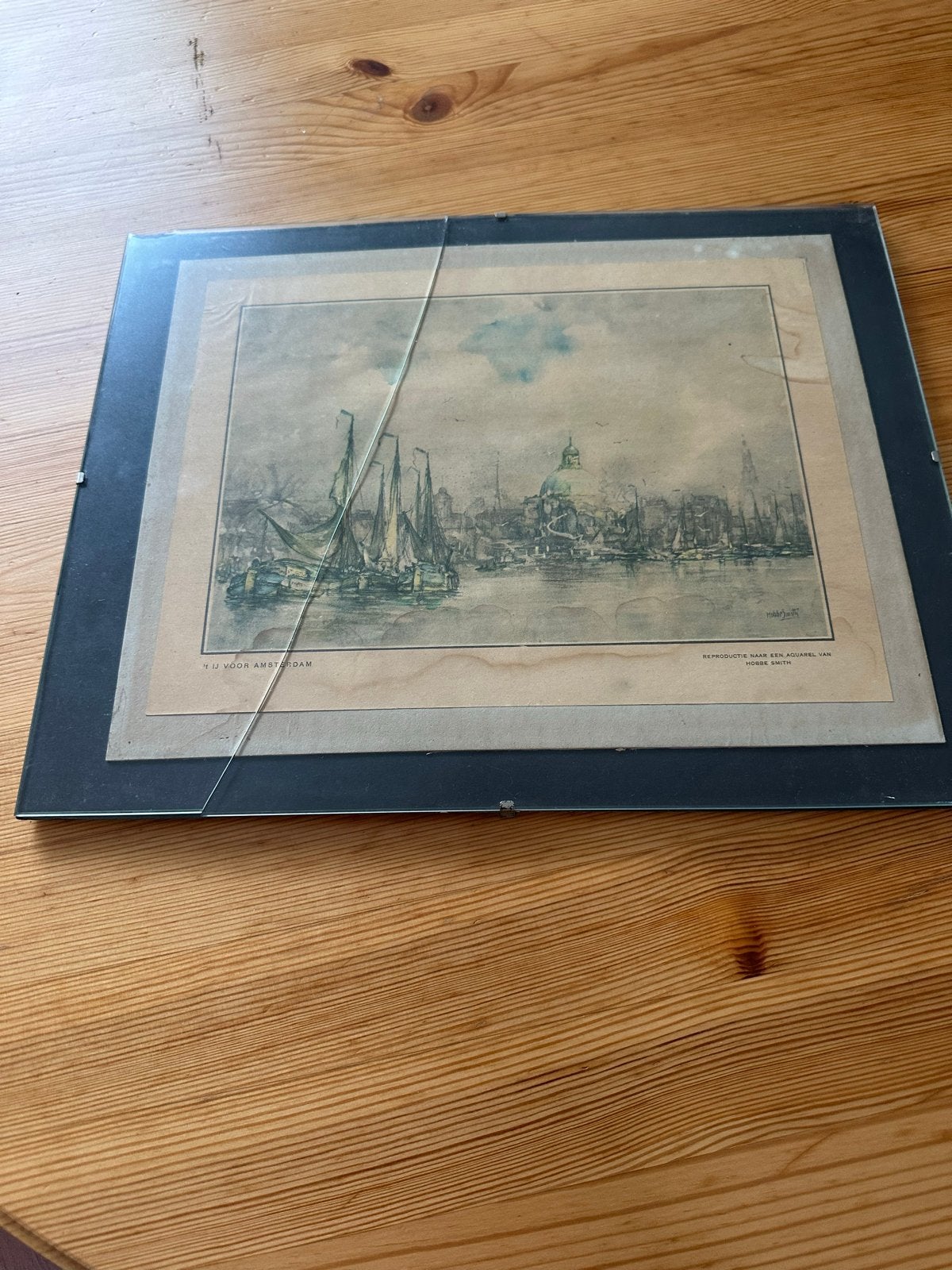 Reproductie naar aquarel van Hobbe Smith - 't IJ voor Amster, Ophalen of Verzenden, Reproductie, Print/reproductie, Ingelijst