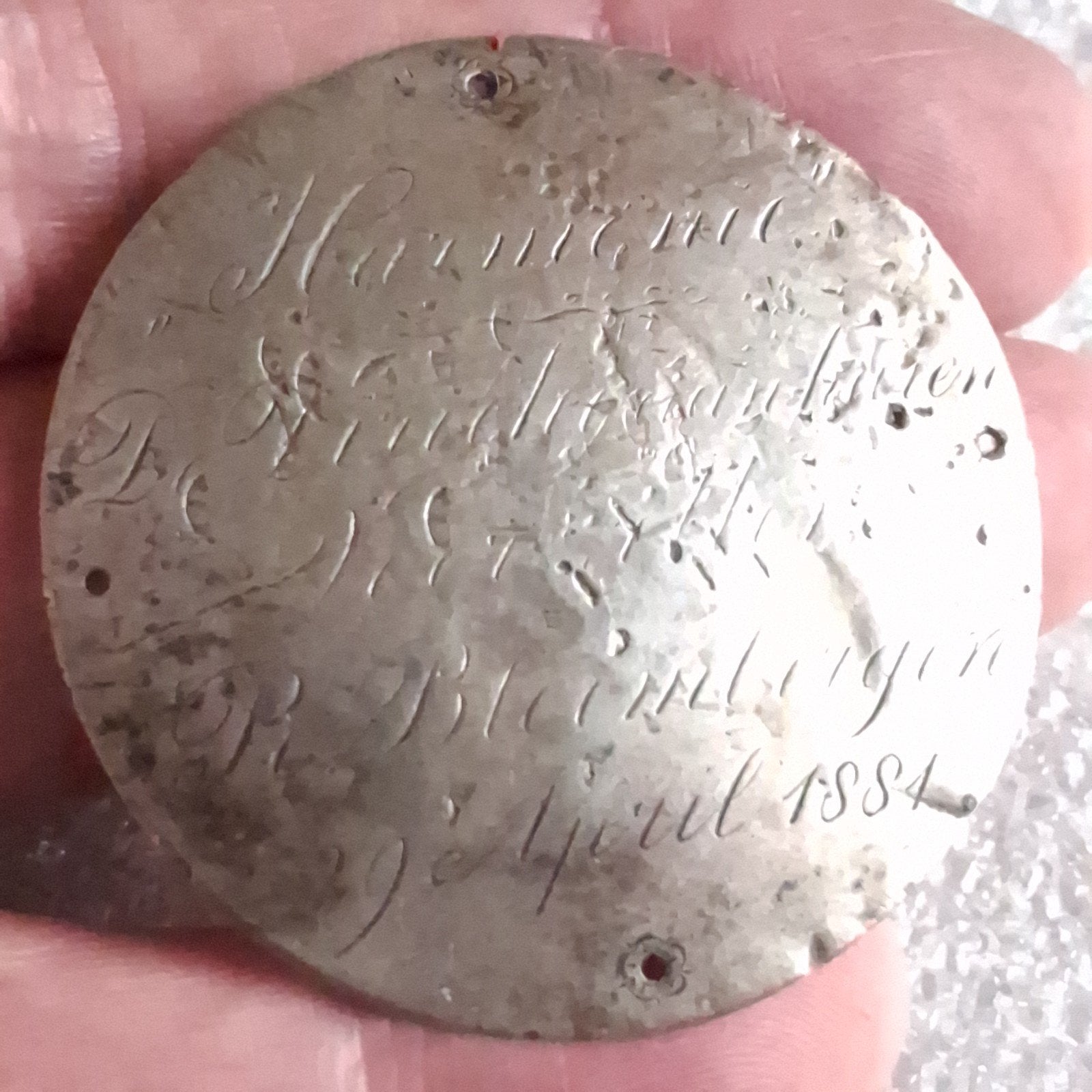 Antiek Zilveren Schildje 1884 Leeuwarden Gegraveerde Tekst
