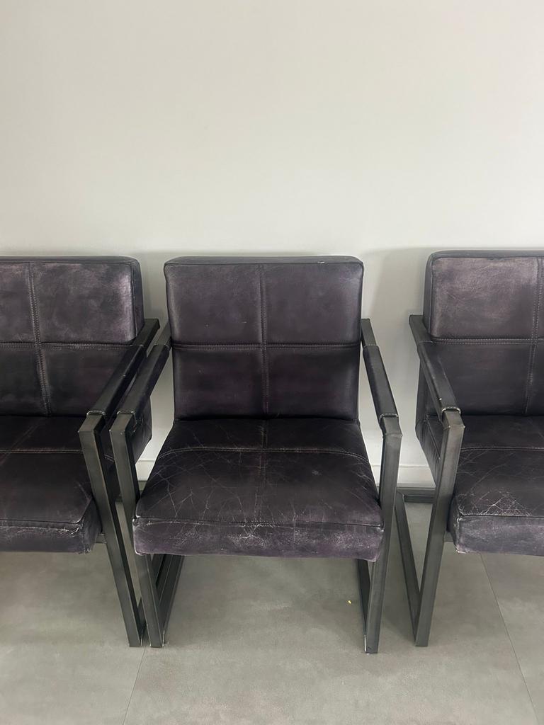 Buffel leer eetkamerstoelen en bank - Aubergine/Zwart, Gebruikt, Overige kleuren, Drie, Leer