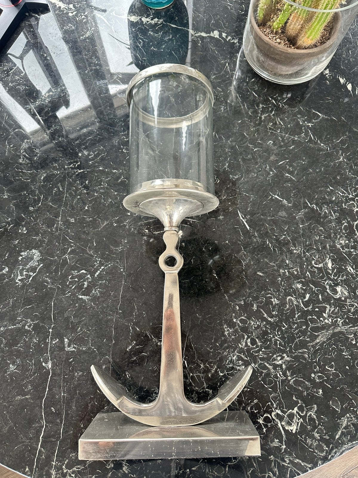 Stijlvolle Kandelaar Anker Design - Metaal & Glas, 25 tot 50 cm, Ophalen of Verzenden, Zo goed als nieuw, Metaal