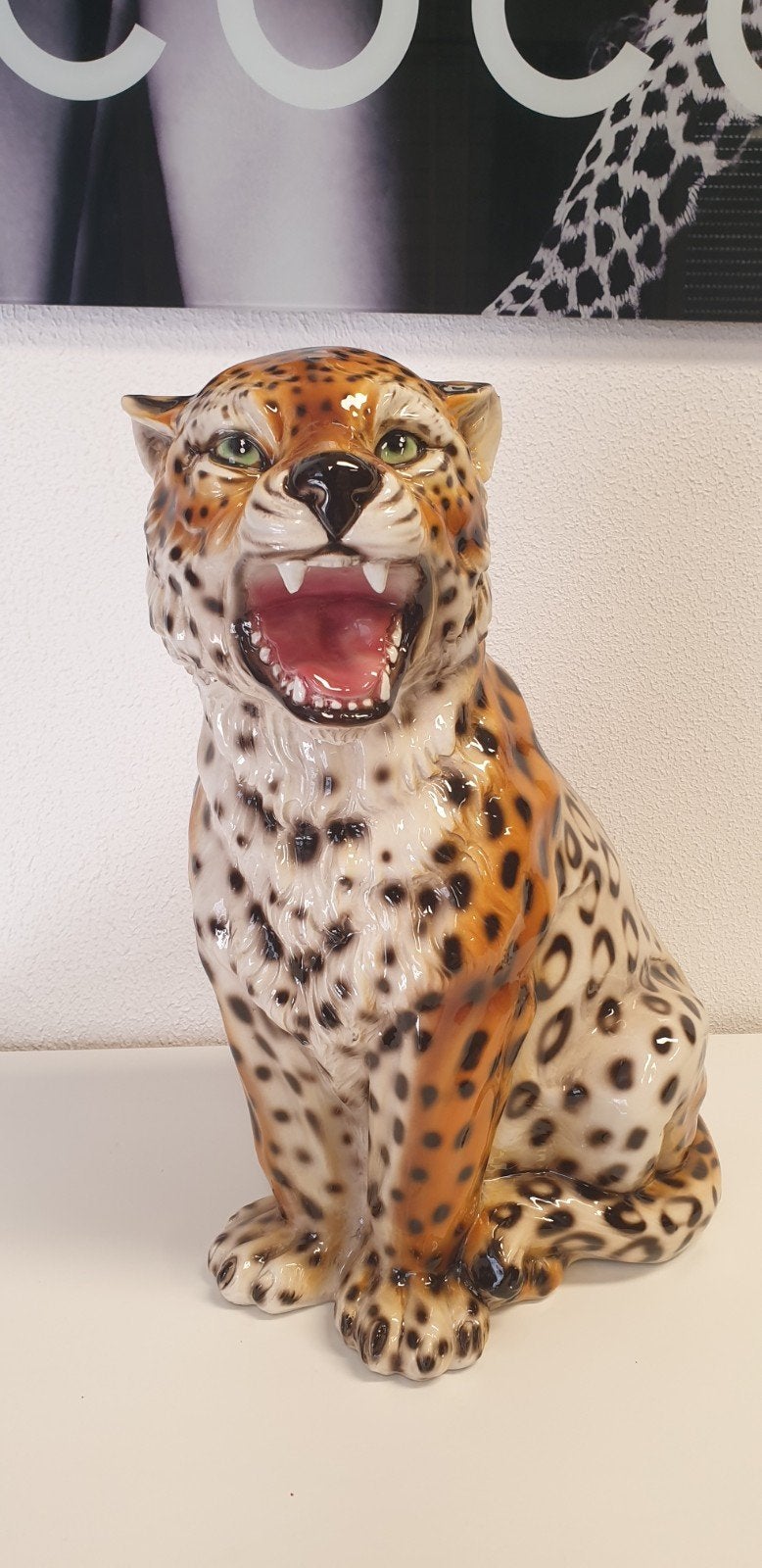 Grote keramische luipaard, 46cm hoog, Verzamelen, Beelden en Beeldjes, Gebruikt, Ophalen of Verzenden