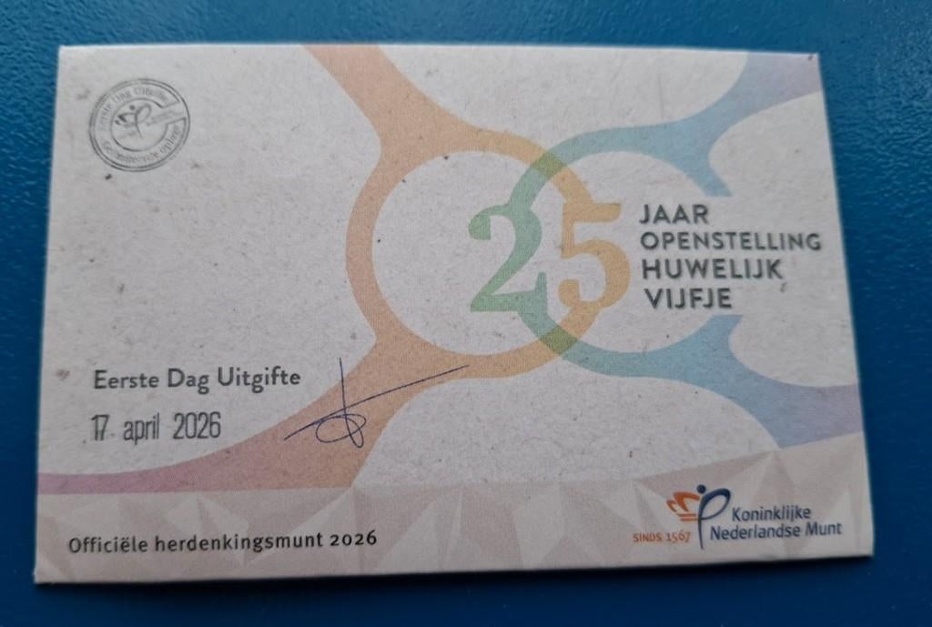 25 jaar openstelling huwelijk 2026 Vijfje 1e Dag Uitgifte, Postzegels en Munten, Munten | Nederland, Verzenden, Koningin Beatrix