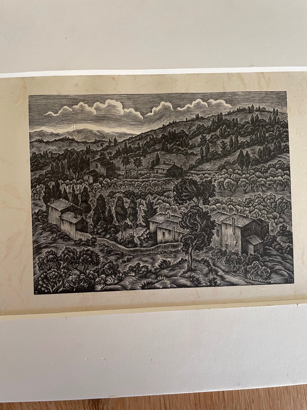 Thijs Mauve Houtsnede - Italiaans Landschap (1915-1996), Antiek en Kunst, Ophalen, 1950 - 1999, Landschap, Houtsnede